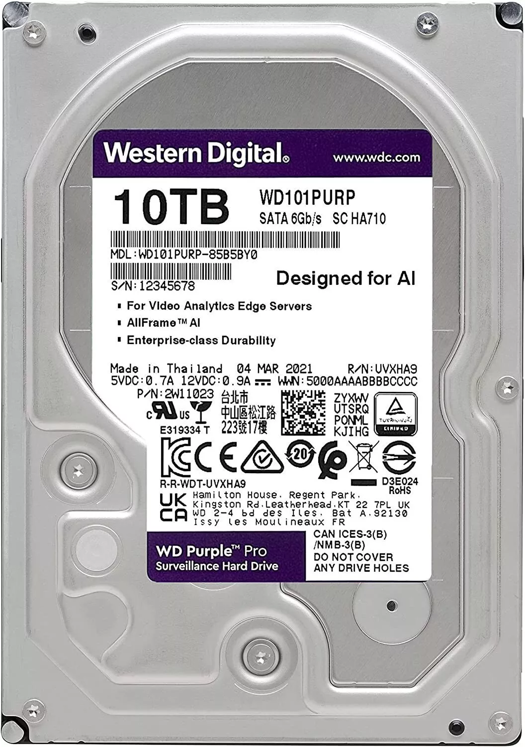 HARD DRIVE SATA WESTERN DIGITAL PURPLE 10TERA